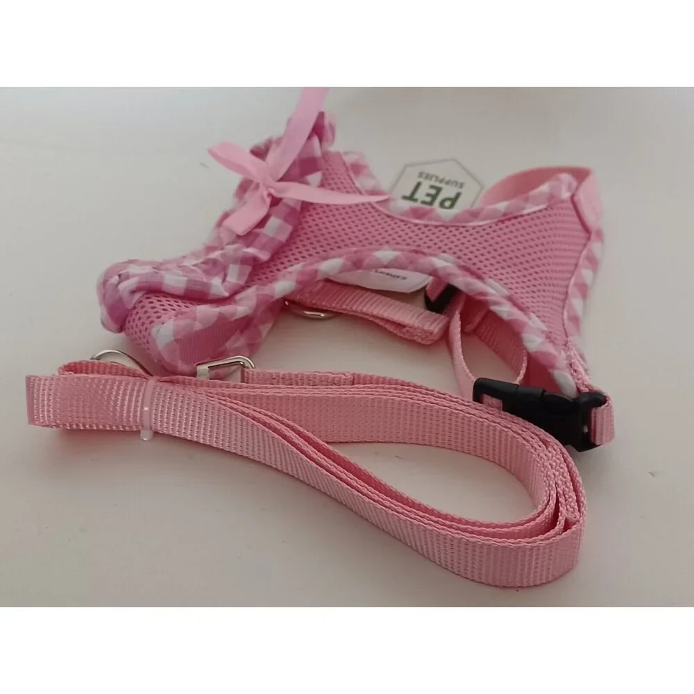 Expawlorer Pink Cat Mesh Harness With Bow & Leash, Size Small